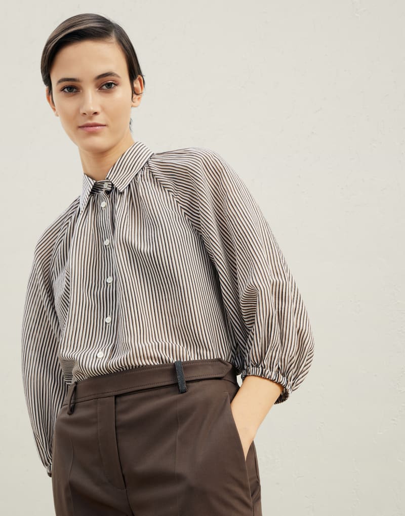 BRUNELLO CUCINELLI WOMEN'S BROWN TAILORED COTTON TROUSERS