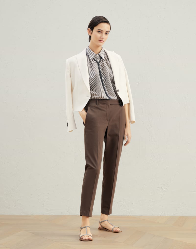 BRUNELLO CUCINELLI WOMEN'S BROWN TAILORED COTTON TROUSERS
