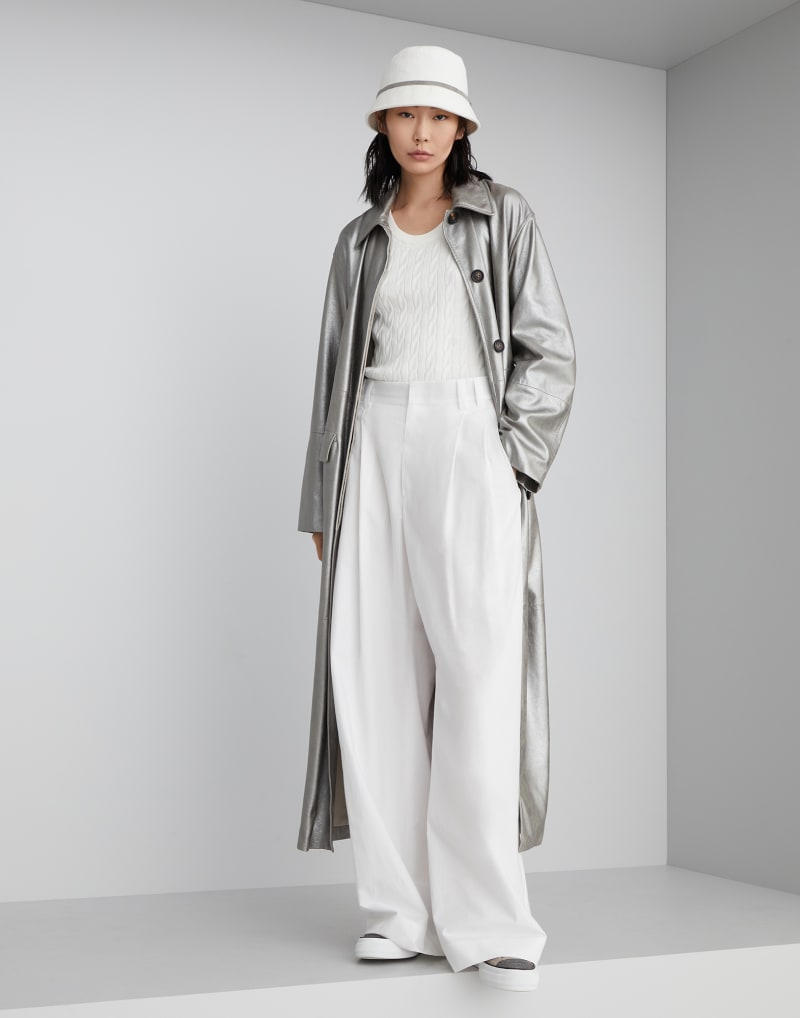 BRUNELLO CUCINELLI WOMEN'S SILVER BELTED LEATHER JACKET