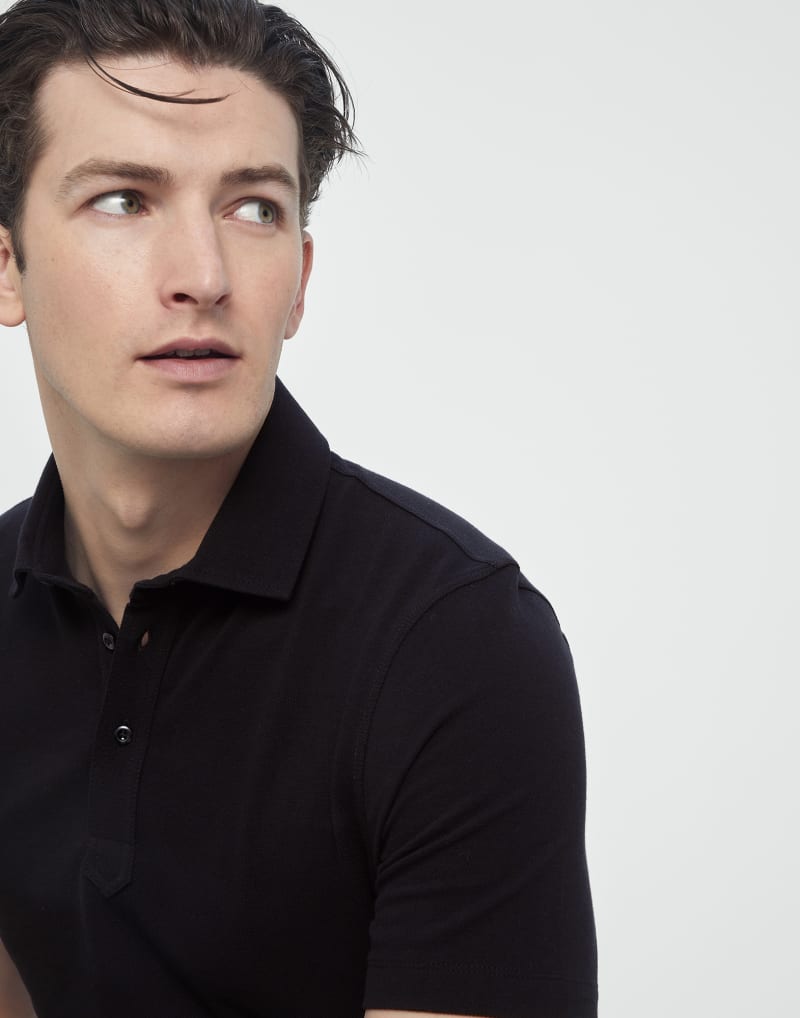 BRUNELLO CUCINELLI MEN'S BLACK SHORT SLEEVE POLO SHIRT