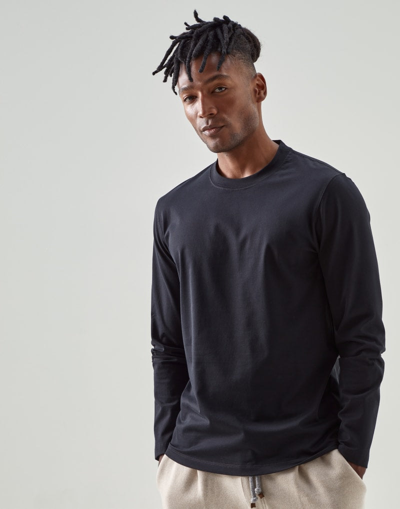 BRUNELLO CUCINELLI MEN'S BLACK LONG SLEEVE COTTON SHIRT
