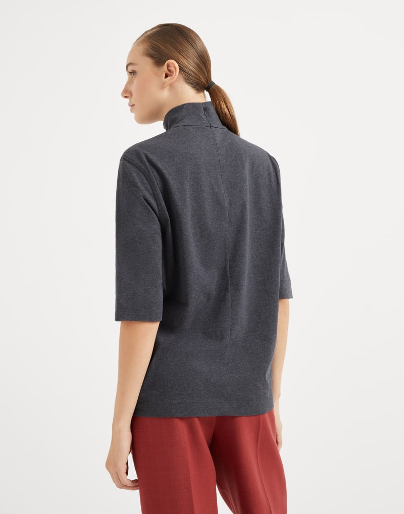 BRUNELLO CUCINELLI WOMEN'S CHARCOAL STRIPED MOCK NECK SHIRT