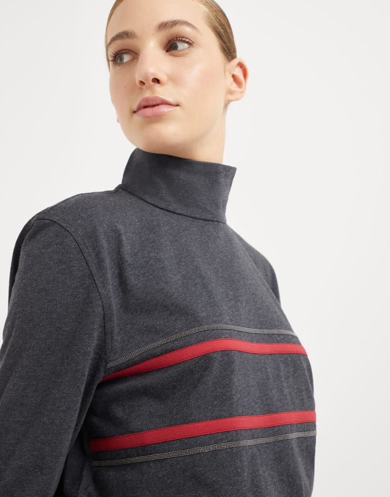 BRUNELLO CUCINELLI WOMEN'S CHARCOAL STRIPED MOCK NECK SHIRT