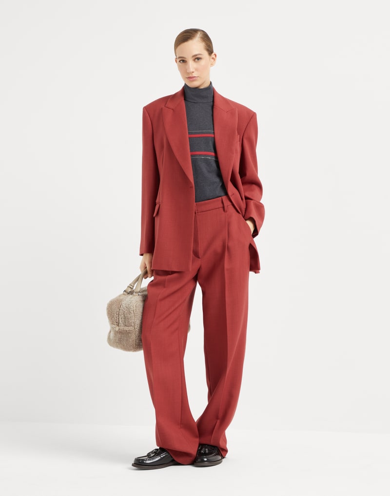 BRUNELLO CUCINELLI WOMEN'S CHARCOAL STRIPED MOCK NECK SHIRT