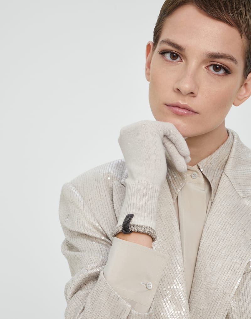 BRUNELLO CUCINELLI WOMEN'S ICE WHITE WOOL KNIT GLOVES