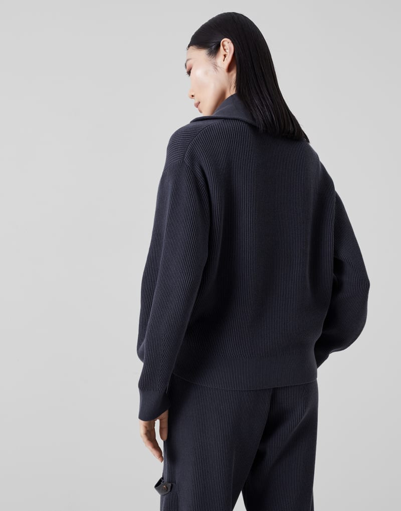 BRUNELLO CUCINELLI WOMEN'S NIGHT SKY HALF ZIP RIBBED COTTON SWEATER