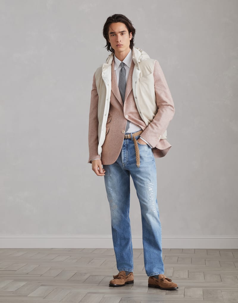 BRUNELLO CUCINELLI MEN'S DISTRESSED DENIM COTTON CASUAL TROUSERS