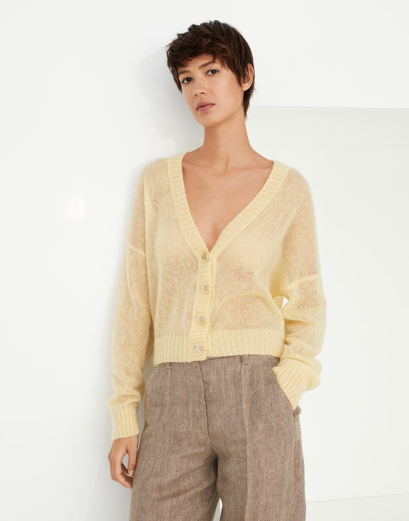 BRUNELLO CUCINELLI WOMEN'S LIGHT YELLOW WOOL BLEND SWEATER