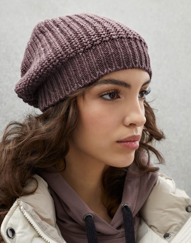 BRUNELLO CUCINELLI WOMEN'S FIG WOOL SILK KNIT HAT