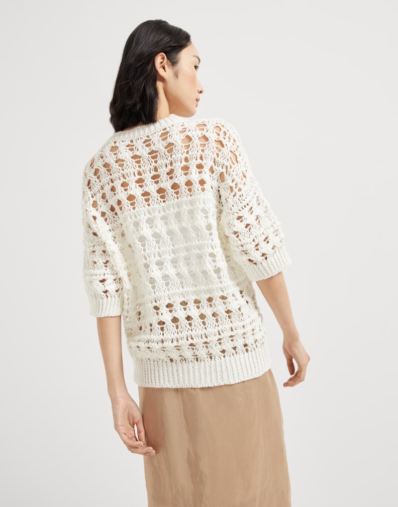 BRUNELLO CUCINELLI WOMEN'S OFF WHITE OPEN KNIT SWEATER