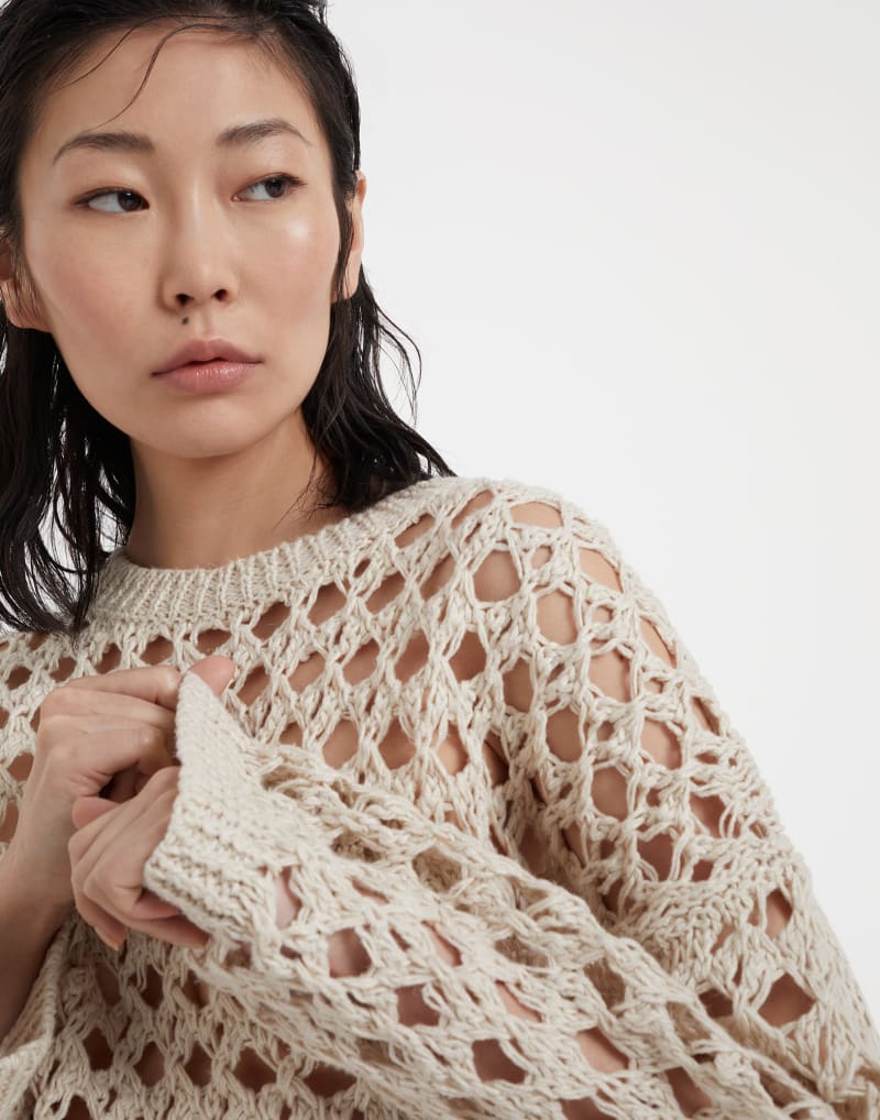 BRUNELLO CUCINELLI WOMEN'S BEIGE OPENWORK KNIT SWEATER