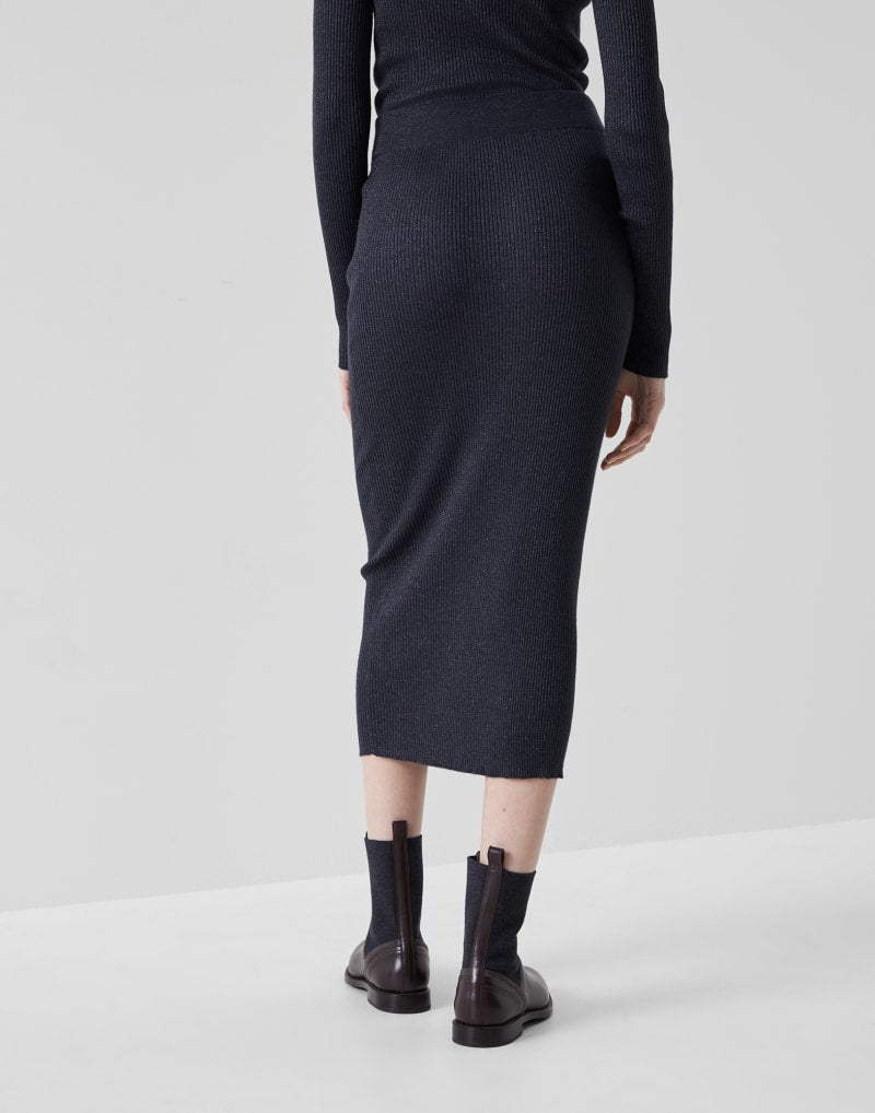 BRUNELLO CUCINELLI WOMEN'S NIGHT SKY WOOL SILK KNIT MIDI SKIRT