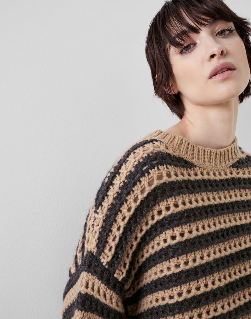 BRUNELLO CUCINELLI WOMEN'S STRIPED WOOL SILK SWEATER