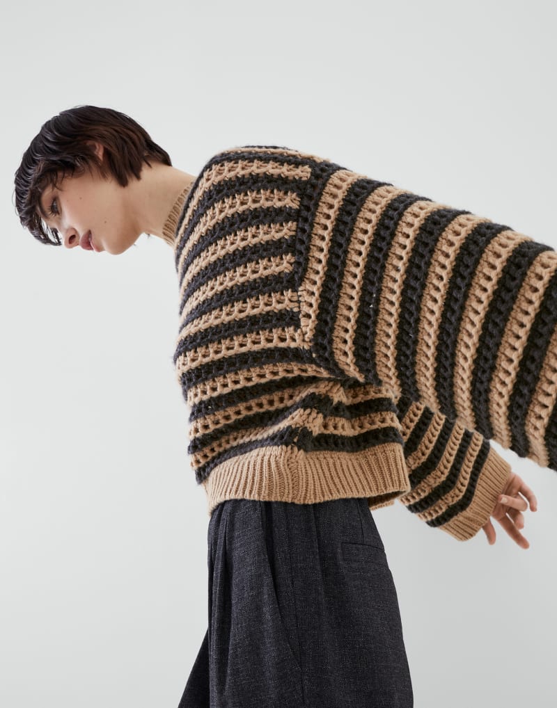BRUNELLO CUCINELLI WOMEN'S STRIPED WOOL SILK SWEATER