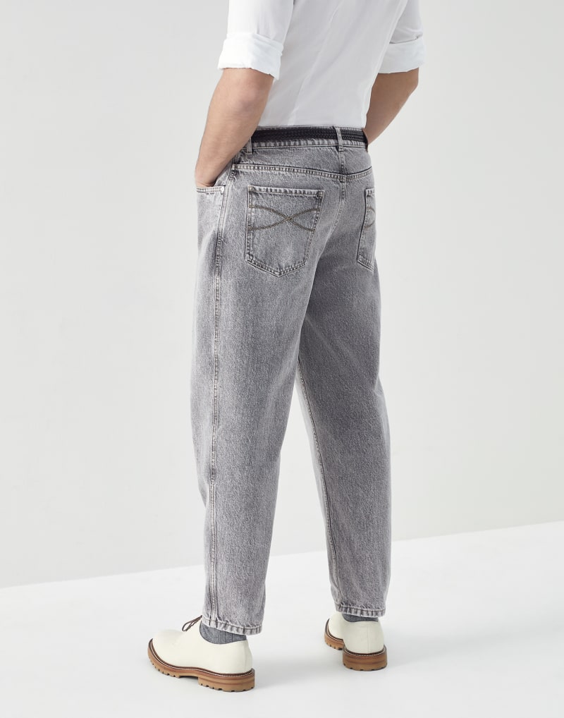BRUNELLO CUCINELLI MEN'S DARK GREY STONE DENIM TROUSERS