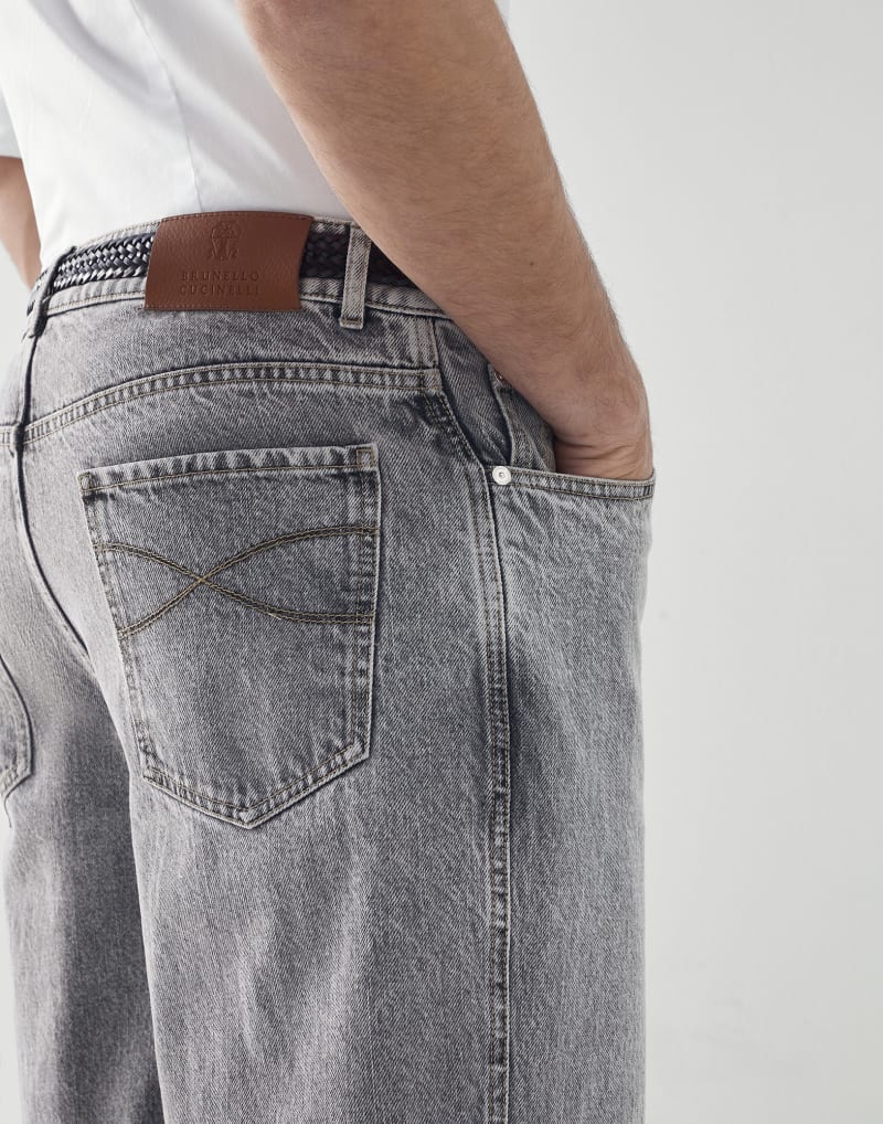 BRUNELLO CUCINELLI MEN'S DARK GREY STONE DENIM TROUSERS