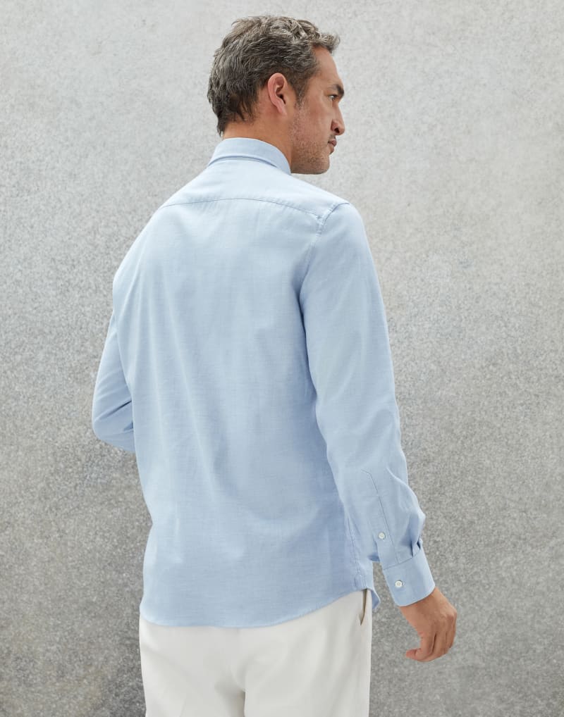BRUNELLO CUCINELLI MEN'S SKY BLUE COTTON BUTTON DOWN SHIRT