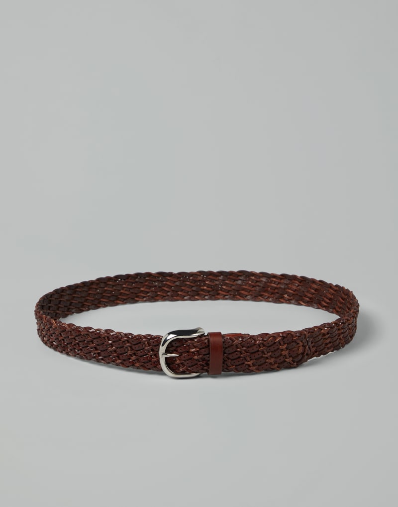 BRUNELLO CUCINELLI MEN'S BROWN WOVEN LEATHER BELT