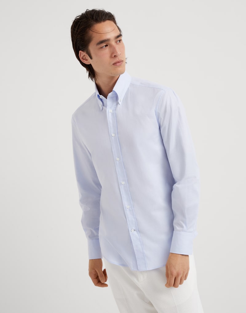 BRUNELLO CUCINELLI MEN'S SKY BLUE COTTON BUTTON DOWN SHIRT