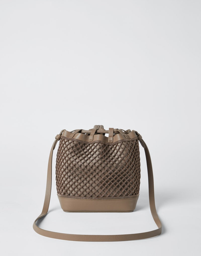BRUNELLO CUCINELLI WOMEN'S ICE LEATHER DRAWSTRING BUCKET BAG