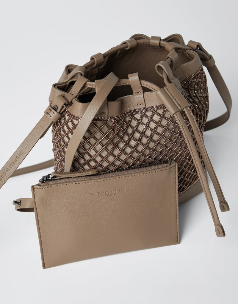BRUNELLO CUCINELLI WOMEN'S ICE LEATHER DRAWSTRING BUCKET BAG