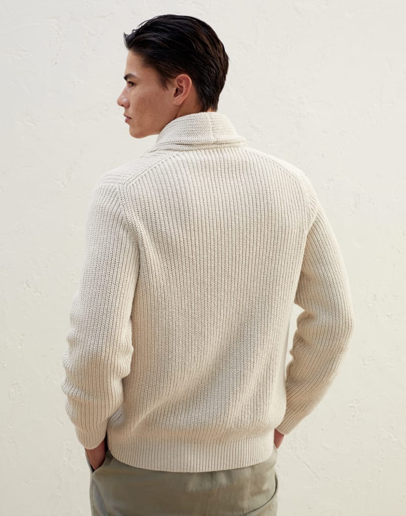 BRUNELLO CUCINELLI MEN'S BEIGE COTTON SHAWL SWEATER