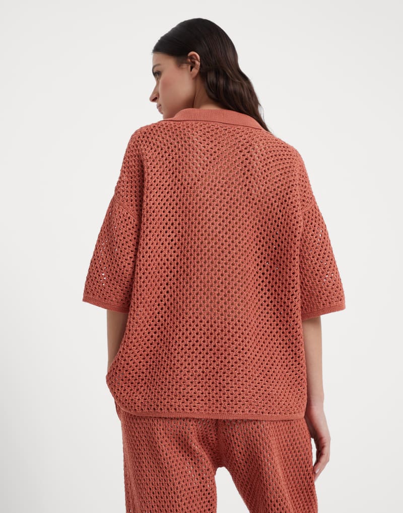 BRUNELLO CUCINELLI WOMEN'S RUST OPENWORK COTTON SWEATER