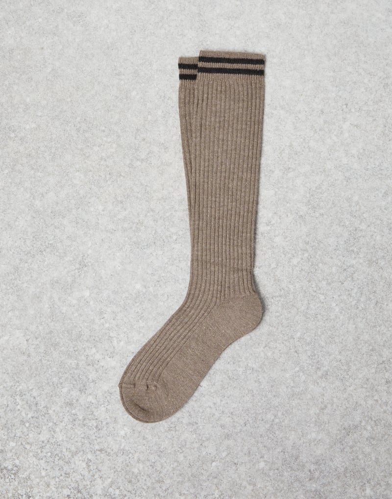 BRUNELLO CUCINELLI WOMEN'S NUTMEG WOOL BLEND RIBBED SOCKS