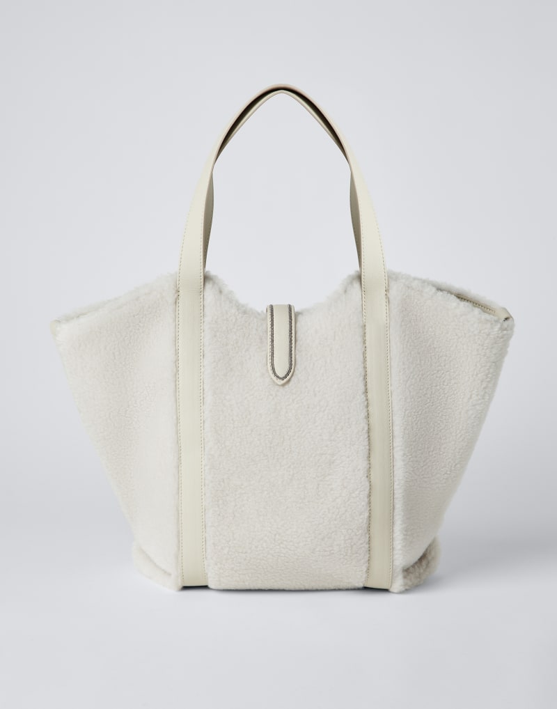 BRUNELLO CUCINELLI WOMEN'S COLD WHITE SHEARLING TOTE BAG