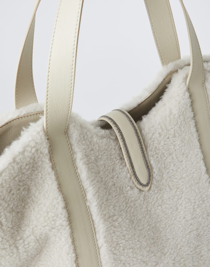 BRUNELLO CUCINELLI WOMEN'S COLD WHITE SHEARLING TOTE BAG
