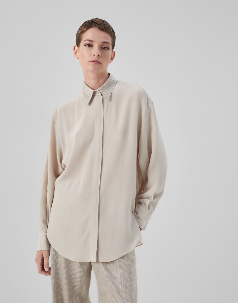 BRUNELLO CUCINELLI WOMEN'S SAND SILK RELAXED SHIRT