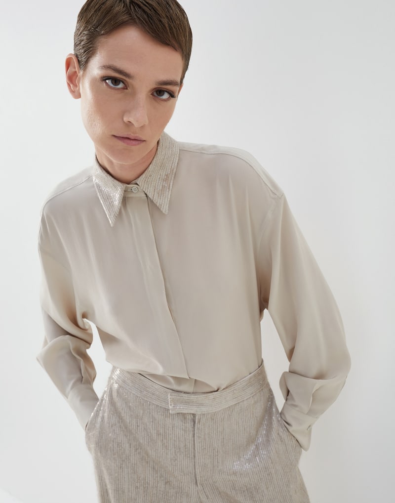 BRUNELLO CUCINELLI WOMEN'S SAND SILK RELAXED SHIRT