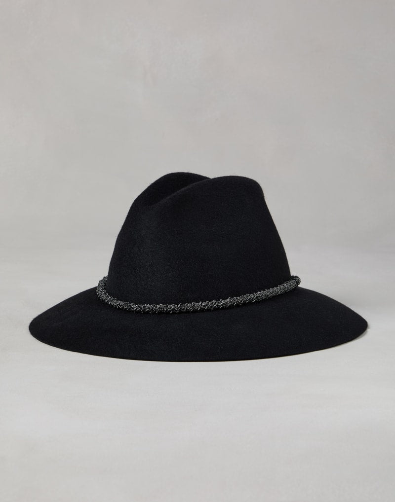 BRUNELLO CUCINELLI WOMEN'S BLACK FELT WIDE BRIM HAT