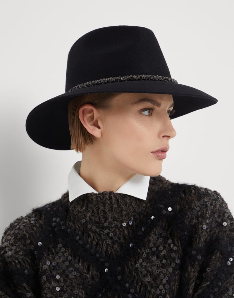 BRUNELLO CUCINELLI WOMEN'S BLACK FELT WIDE BRIM HAT