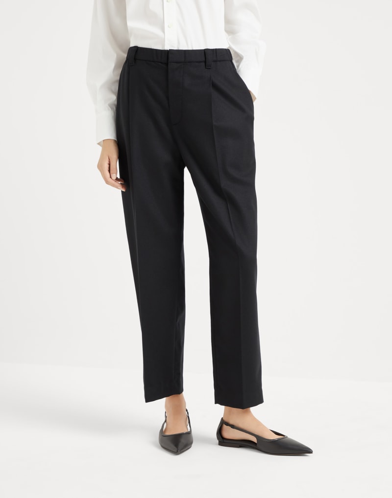 BRUNELLO CUCINELLI WOMEN'S BLACK WOOL TAPERED TROUSERS