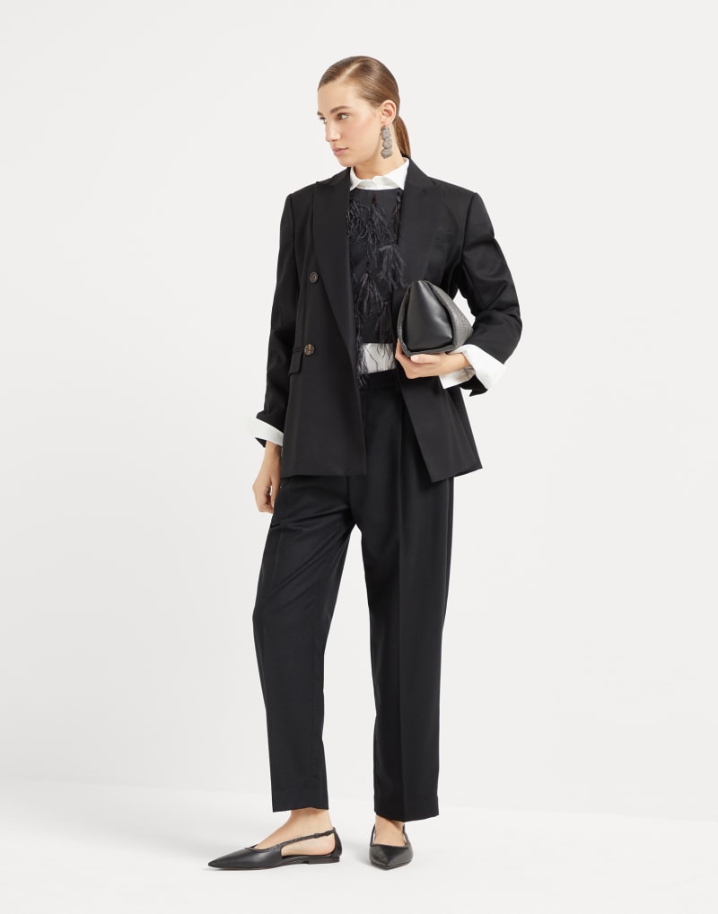BRUNELLO CUCINELLI WOMEN'S BLACK WOOL TAPERED TROUSERS