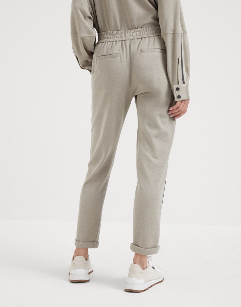 BRUNELLO CUCINELLI WOMEN'S LIGHT BEIGE COTTON BLEND TROUSERS