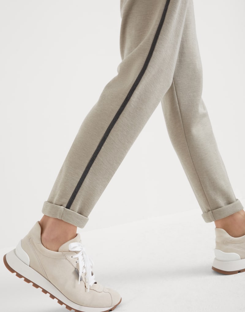 BRUNELLO CUCINELLI WOMEN'S LIGHT BEIGE COTTON BLEND TROUSERS