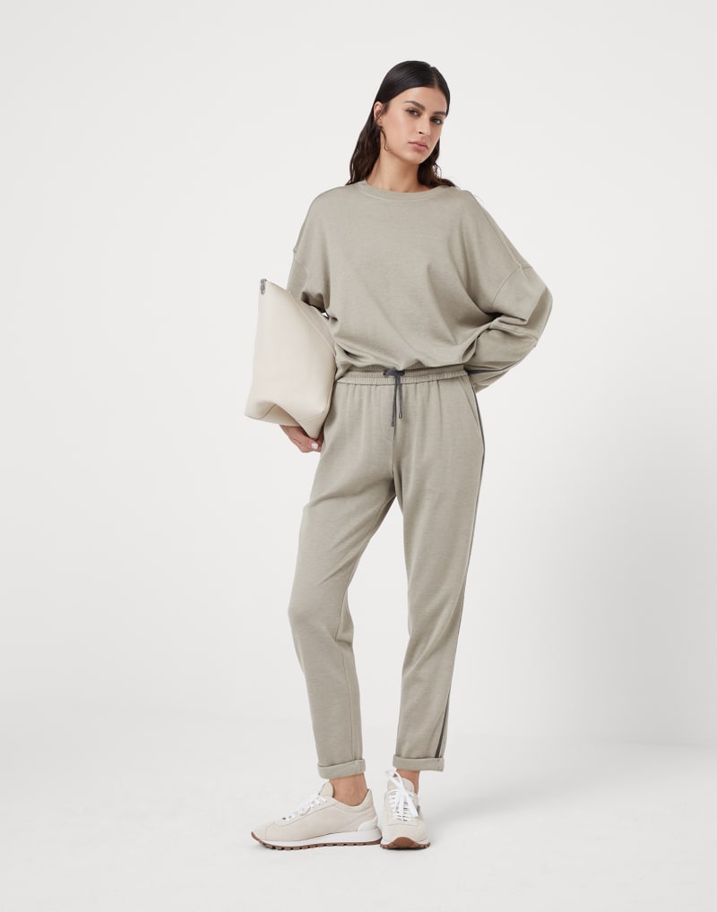 BRUNELLO CUCINELLI WOMEN'S LIGHT BEIGE COTTON BLEND TROUSERS