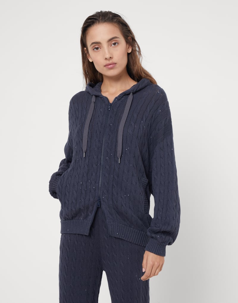 BRUNELLO CUCINELLI WOMEN'S DARK BLUE CABLE KNIT SWEATER