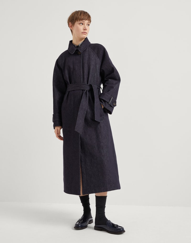 BRUNELLO CUCINELLI WOMEN'S BLUE BELTED LONG JACKET