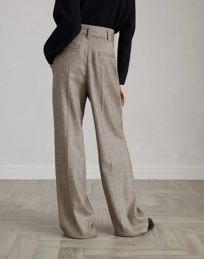 BRUNELLO CUCINELLI WOMEN'S BROWN WOOL BLEND WIDE LEG TROUSERS