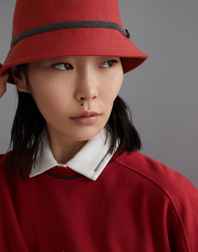 BRUNELLO CUCINELLI WOMEN'S RED LINEN BLEND BUCKET HAT