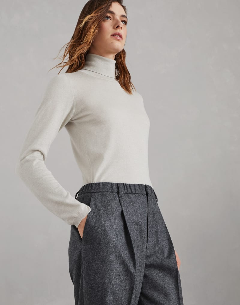 BRUNELLO CUCINELLI WOMEN'S DARK GREY WOOL CROPPED TROUSERS