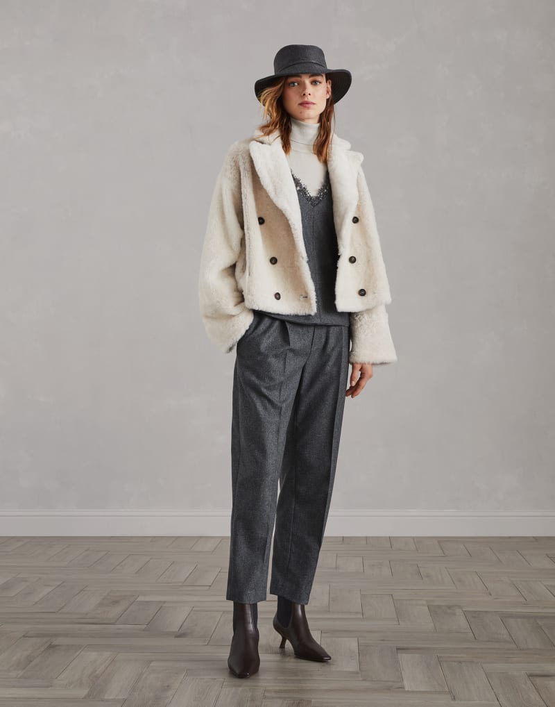 BRUNELLO CUCINELLI WOMEN'S DARK GREY WOOL CROPPED TROUSERS