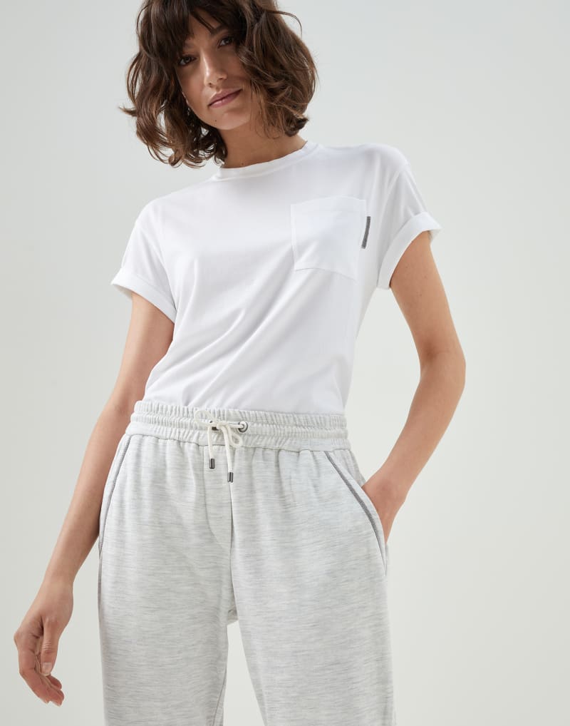 BRUNELLO CUCINELLI WOMEN'S LIGHT GREY COTTON BLEND TROUSERS