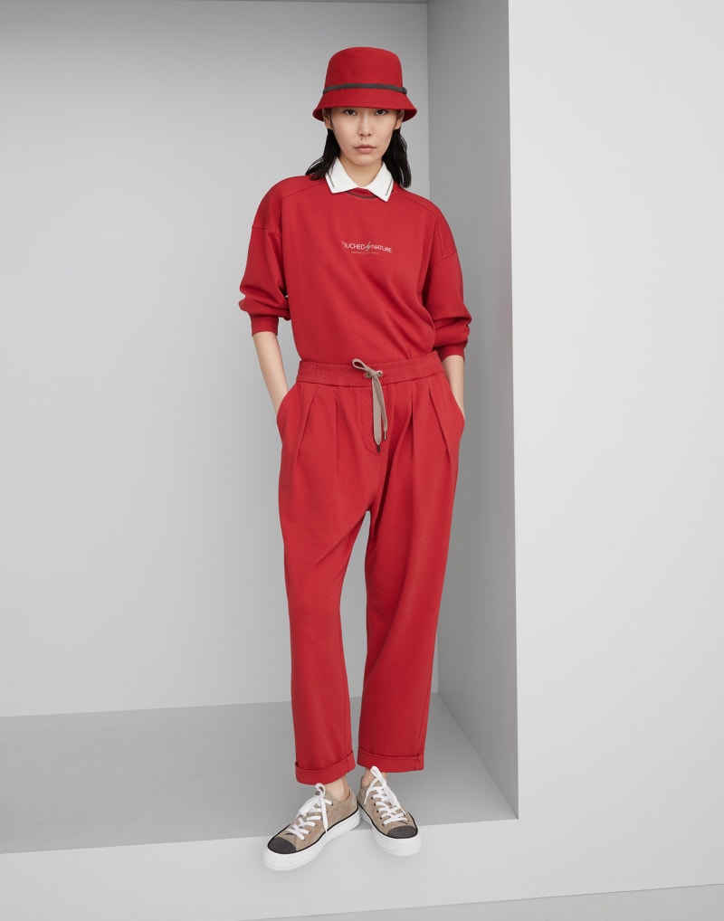 BRUNELLO CUCINELLI WOMEN'S RED RELAXED COTTON TROUSERS