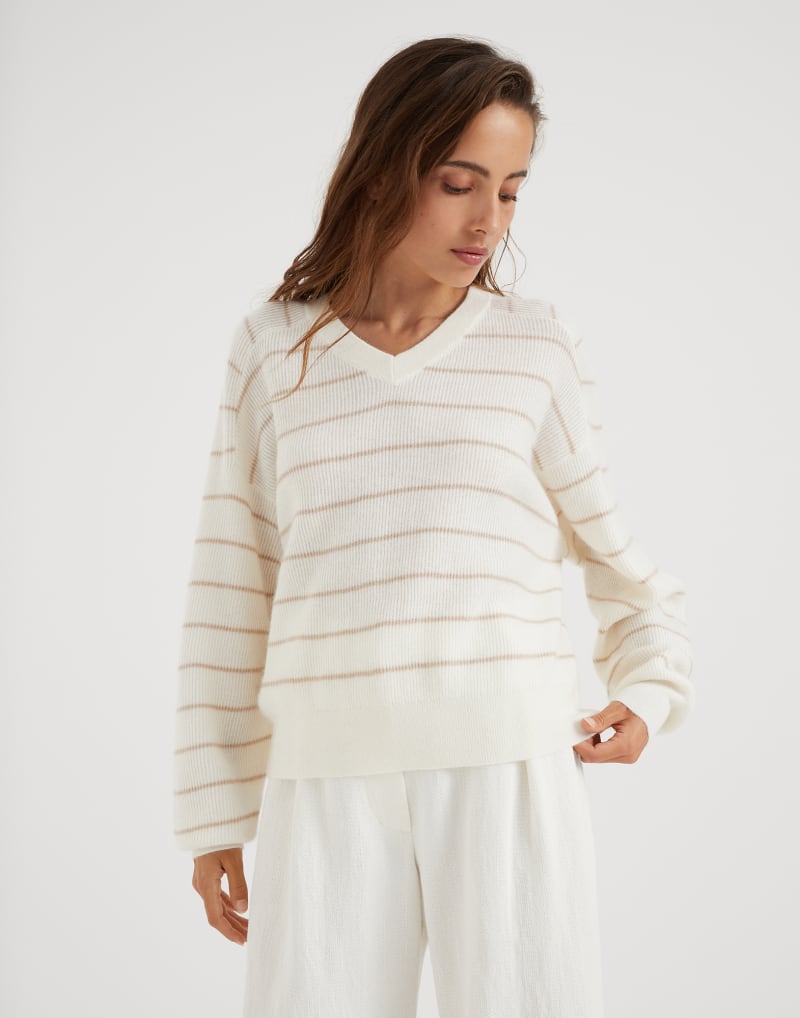 BRUNELLO CUCINELLI WOMEN'S OFF WHITE STRIPED SWEATER
