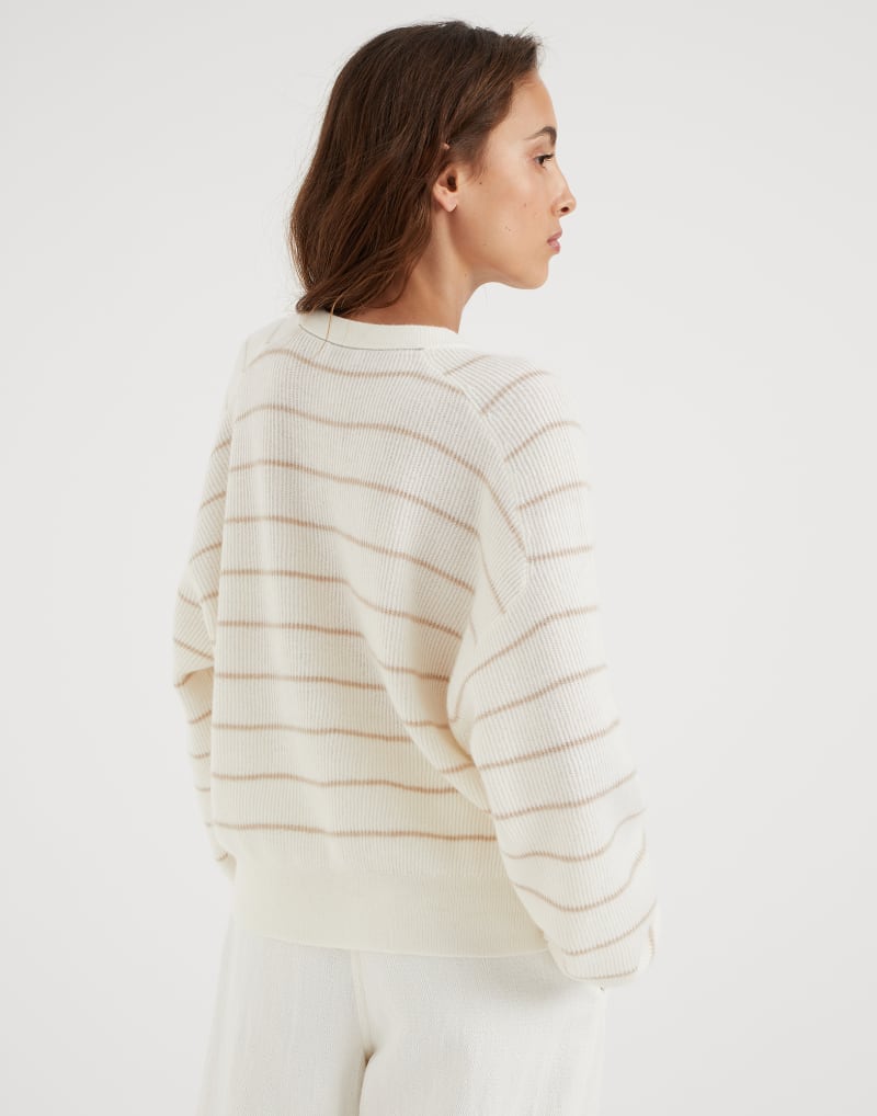 BRUNELLO CUCINELLI WOMEN'S OFF WHITE STRIPED SWEATER