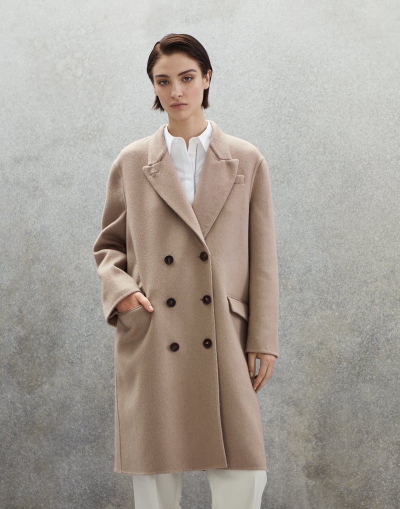 BRUNELLO CUCINELLI WOMEN'S WALNUTS DOUBLE BREASTED WOOL COAT